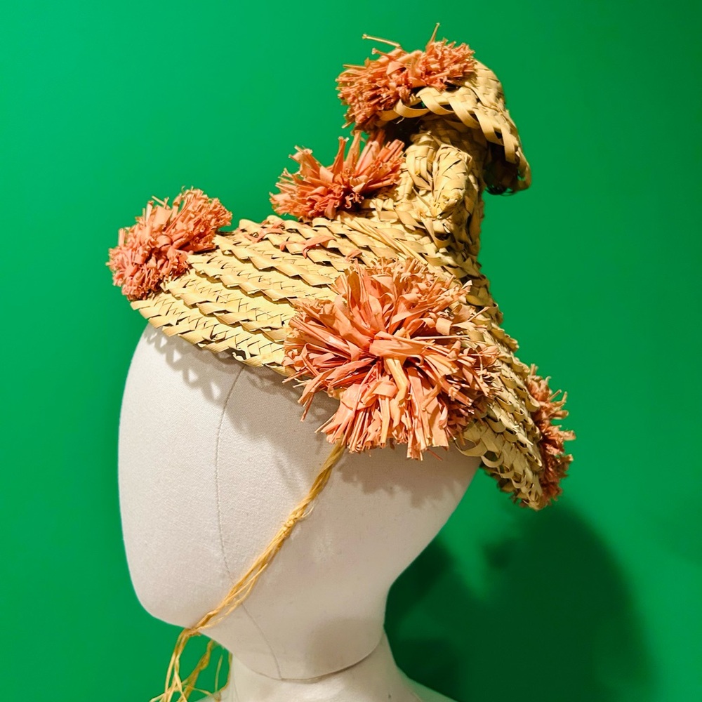 1960s Souvenir Straw Hat with Orange Accents - Picture 3 of 8